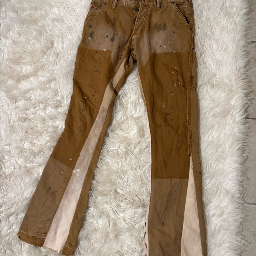 Brown Patchwork Pants With Paint Splatter - image 4